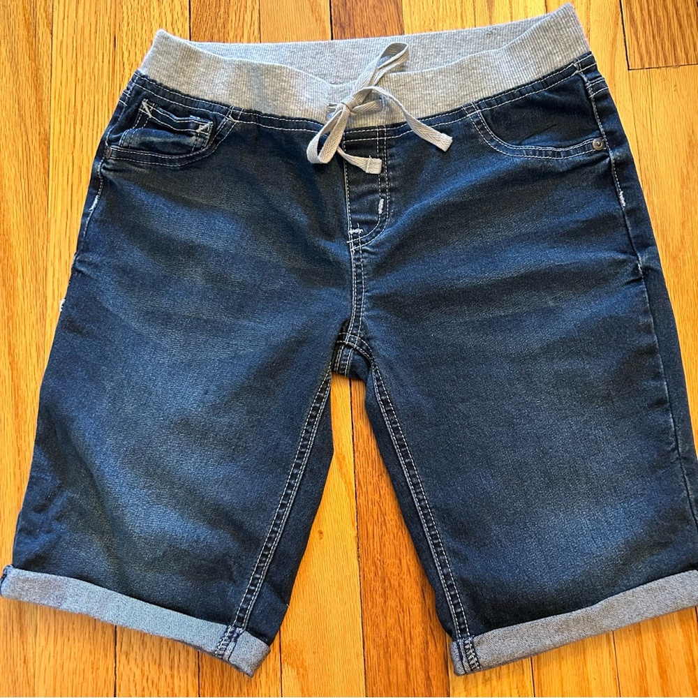 Justice Blue Denim Shorts with Gray Waistband